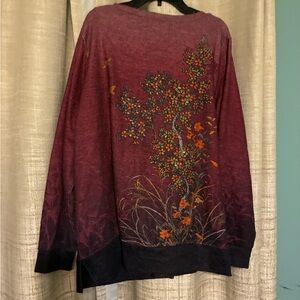 CJ Banks Burgundy Floral Sweater